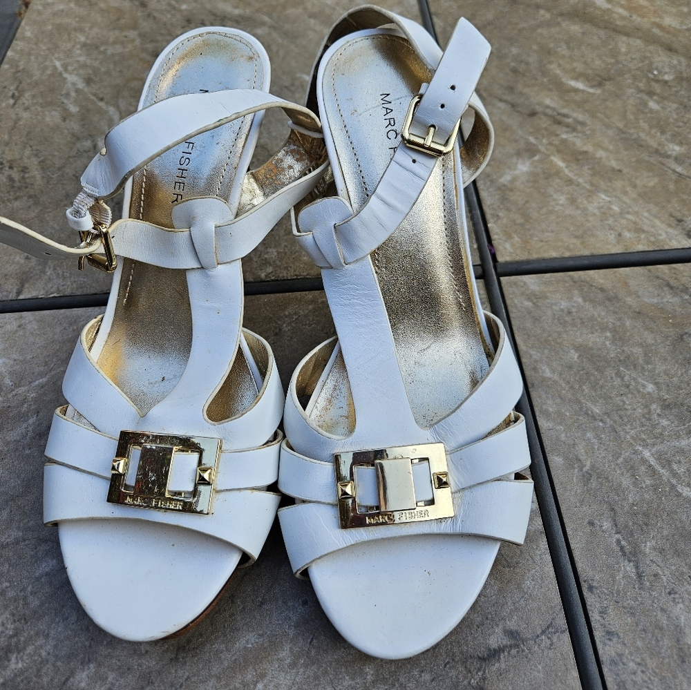 Marc Fisher White Leather Sandals